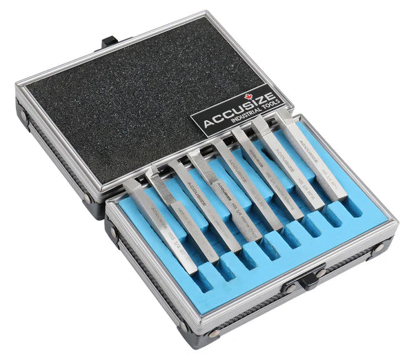 Accusize - 8 pcs H.S.S. Tool Bit Set, Pre-Ground for Turning & Facing Work, 1/4", 5/16", 3/8" & 1/2"
