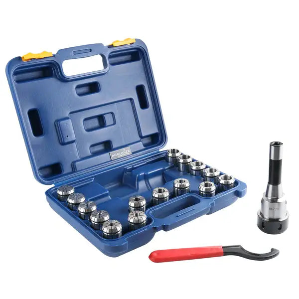 R8-OZ25 Collet Set 15 Pc/Sets , w/ 1 R8 Collet Chuck, and 1/8", 3/16", 1/4", 5/16", 3/8", 7/16", 1/2", 9/16", 5/8", 11/16", 3/4", 13/16", 7/8", 15/16" & 1" OZ25 Collets, 1 Spanner Wrench, 0223-0362