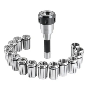 R8-OZ25 Collet Set 15 Pc/Sets , w/ 1 R8 Collet Chuck, and 1/8", 3/16", 1/4", 5/16", 3/8", 7/16", 1/2", 9/16", 5/8", 11/16", 3/4", 13/16", 7/8", 15/16" & 1" OZ25 Collets, 1 Spanner Wrench, 0223-0362