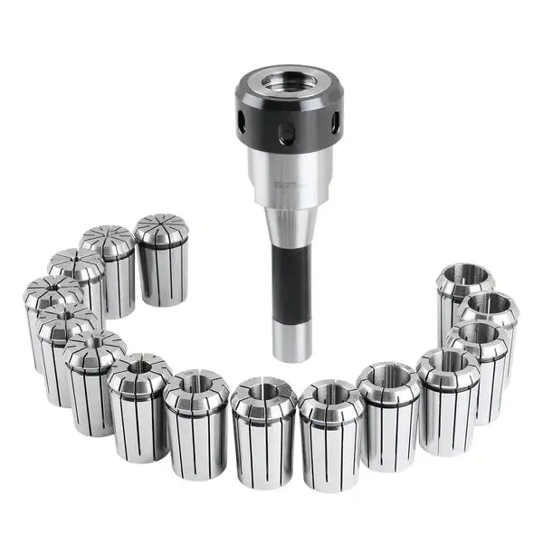 R8-OZ25 Collet Set 15 Pc/Sets , w/ 1 R8 Collet Chuck, and 1/8", 3/16", 1/4", 5/16", 3/8", 7/16", 1/2", 9/16", 5/8", 11/16", 3/4", 13/16", 7/8", 15/16" & 1" OZ25 Collets, 1 Spanner Wrench, 0223-0362