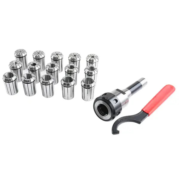 R8-OZ25 Collet Set 15 Pc/Sets , w/ 1 R8 Collet Chuck, and 1/8", 3/16", 1/4", 5/16", 3/8", 7/16", 1/2", 9/16", 5/8", 11/16", 3/4", 13/16", 7/8", 15/16" & 1" OZ25 Collets, 1 Spanner Wrench, 0223-0362