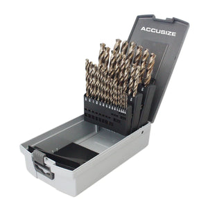 Accusize 0422-0029 - 29 Ps/set 135 Degree Split Point, M35 HSS+5% Cobalt , 1/16" - 1/2" by 1/64" Jobber Drill Set in Germany Rose-Plastic Box, Cobalt drill bit set