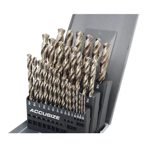Accusize 0422-0029 - 29 Ps/set 135 Degree Split Point, M35 HSS+5% Cobalt , 1/16" - 1/2" by 1/64" Jobber Drill Set in Germany Rose-Plastic Box, Cobalt drill bit set