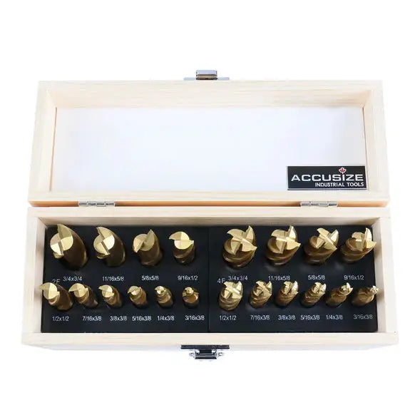 Accusize 1810-0100 - 20pc Tin Coated End Mill Set, Imperial