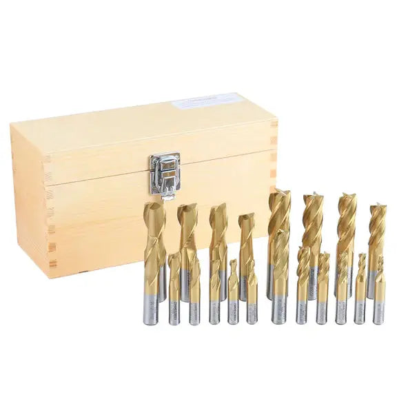 Accusize 1810-0100 - 20pc Tin Coated End Mill Set, Imperial