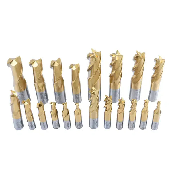 Accusize 1810-0100 - 20pc Tin Coated End Mill Set, Imperial