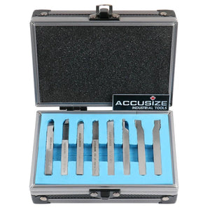 Accusize - 8 pcs H.S.S. Tool Bit Set, Pre-Ground for Turning & Facing Work, 1/4", 5/16", 3/8" & 1/2"