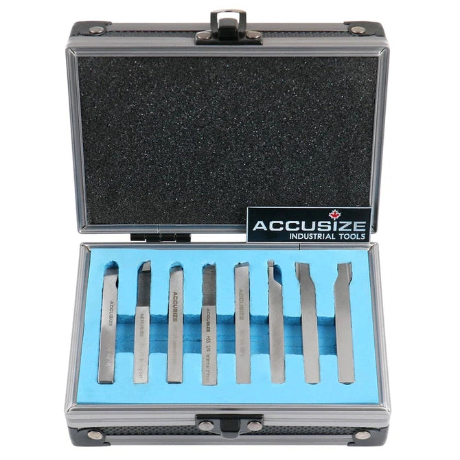 Accusize - 8 pcs H.S.S. Tool Bit Set, Pre-Ground for Turning & Facing Work, 1/4", 5/16", 3/8" & 1/2"