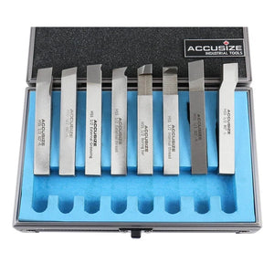 Accusize - 8 pcs H.S.S. Tool Bit Set, Pre-Ground for Turning & Facing Work, 1/4", 5/16", 3/8" & 1/2"