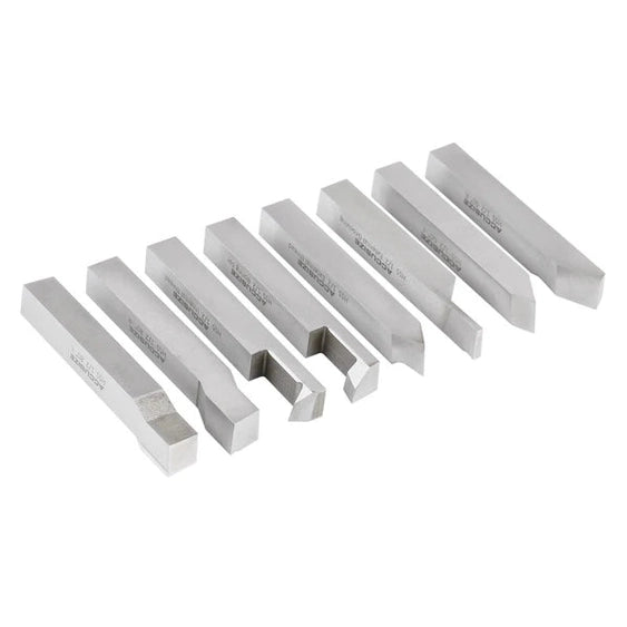 Accusize - 8 pcs H.S.S. Tool Bit Set, Pre-Ground for Turning & Facing Work, 1/4", 5/16", 3/8" & 1/2"