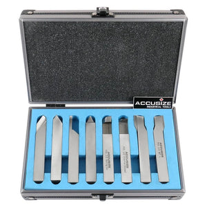 Accusize - 8 pcs H.S.S. Tool Bit Set, Pre-Ground for Turning & Facing Work, 1/4", 5/16", 3/8" & 1/2"