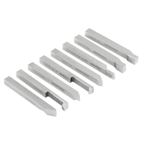 Accusize - 8 pcs H.S.S. Tool Bit Set, Pre-Ground for Turning & Facing Work, 1/4", 5/16", 3/8" & 1/2"