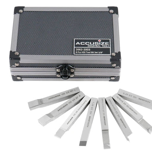 Accusize - 8 pcs H.S.S. Tool Bit Set, Pre-Ground for Turning & Facing Work, 1/4", 5/16", 3/8" & 1/2"