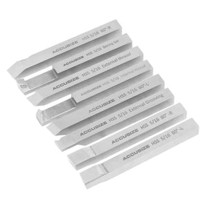Accusize - 8 pcs H.S.S. Tool Bit Set, Pre-Ground for Turning & Facing Work, 1/4", 5/16", 3/8" & 1/2"