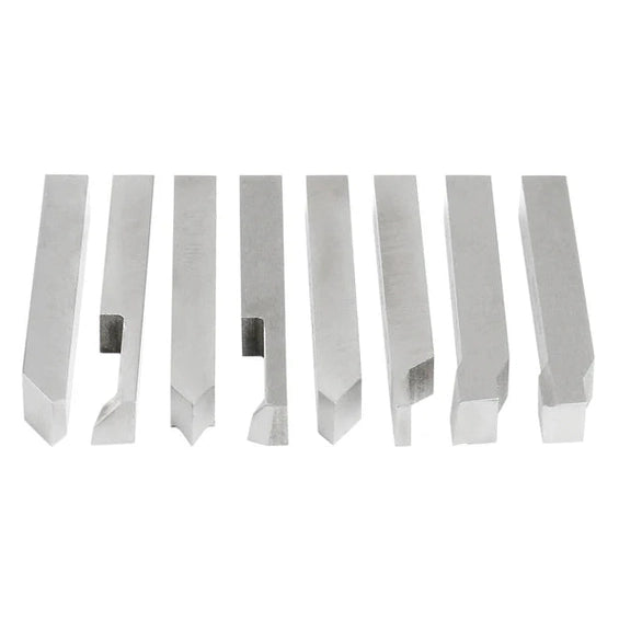 Accusize - 8 pcs H.S.S. Tool Bit Set, Pre-Ground for Turning & Facing Work, 1/4", 5/16", 3/8" & 1/2"