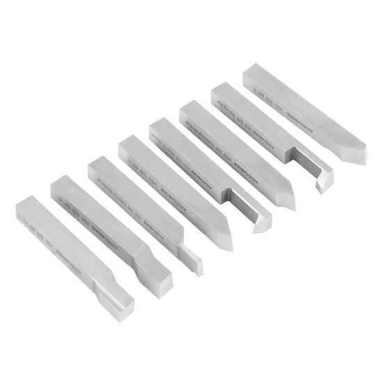 Accusize - 8 pcs H.S.S. Tool Bit Set, Pre-Ground for Turning & Facing Work, 1/4", 5/16", 3/8" & 1/2"