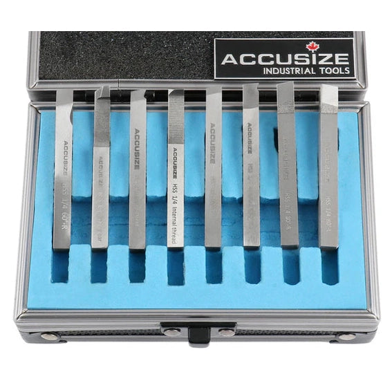 Accusize - 8 pcs H.S.S. Tool Bit Set, Pre-Ground for Turning & Facing Work, 1/4", 5/16", 3/8" & 1/2"