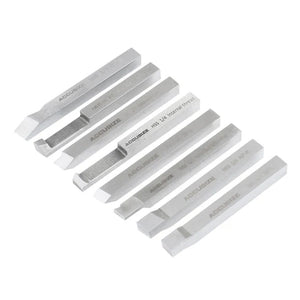 Accusize - 8 pcs H.S.S. Tool Bit Set, Pre-Ground for Turning & Facing Work, 1/4", 5/16", 3/8" & 1/2"
