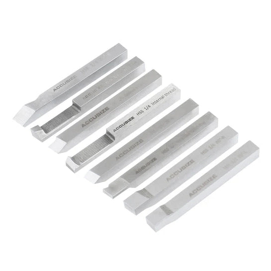 Accusize - 8 pcs H.S.S. Tool Bit Set, Pre-Ground for Turning & Facing Work, 1/4", 5/16", 3/8" & 1/2"