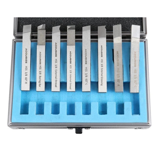 Accusize - 8 pcs H.S.S. Tool Bit Set, Pre-Ground for Turning & Facing Work, 1/4", 5/16", 3/8" & 1/2"