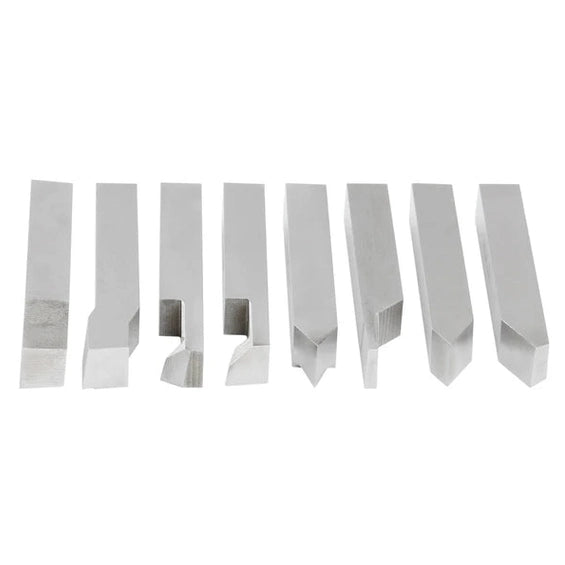 Accusize - 8 pcs H.S.S. Tool Bit Set, Pre-Ground for Turning & Facing Work, 1/4", 5/16", 3/8" & 1/2"