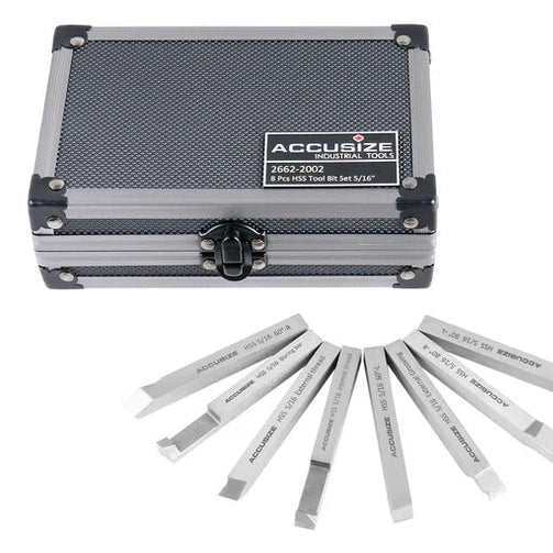 Accusize - 8 pcs H.S.S. Tool Bit Set, Pre-Ground for Turning & Facing Work, 1/4", 5/16", 3/8" & 1/2"
