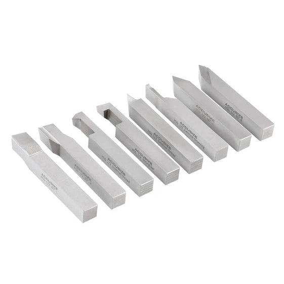 Accusize - 8 pcs H.S.S. Tool Bit Set, Pre-Ground for Turning & Facing Work, 1/4", 5/16", 3/8" & 1/2"