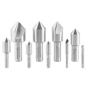 Accusize - Single Flute HSS Countersink Sets, 9 pcs/set