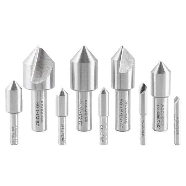 Accusize - Single Flute HSS Countersink Sets, 9 pcs/set