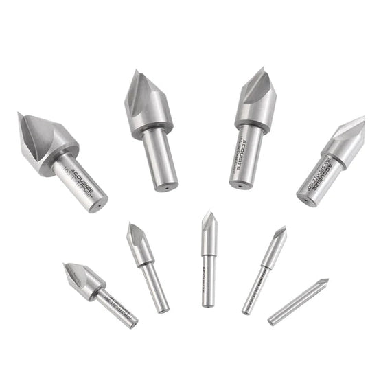 Accusize - Single Flute HSS Countersink Sets, 9 pcs/set