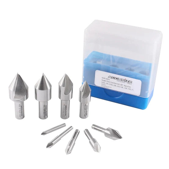 Accusize - Single Flute HSS Countersink Sets, 9 pcs/set