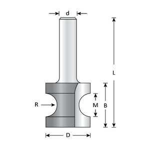 Dimar 129R8-3 - 17/32" Dia, Carbide Tipped, Half Round Bull Nose Bit, 2 Flutes, 1/2" Shank, 2 3/16" Length