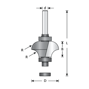 Dimar 912R4-10 - 1 3/8" Dia, Carbide Tipped, Matching Corner Round Bits, 2 Flutes, 1/4" Shank, 2 27/32" Length
