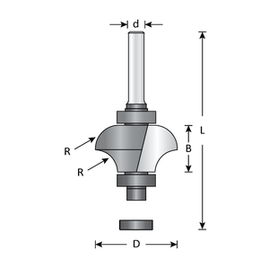 Dimar 912R4-8 - 1 1/4" Dia, Carbide Tipped, Matching Corner Round Bits, 2 Flutes, 1/4" Shank, 2 23/32" Length