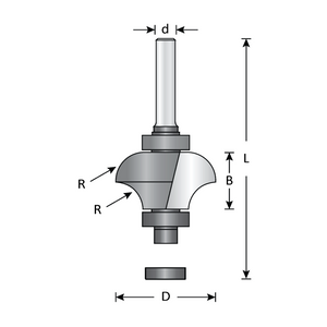 Dimar 912R4-8 - 1 1/4" Dia, Carbide Tipped, Matching Corner Round Bits, 2 Flutes, 1/4" Shank, 2 23/32" Length