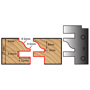 Dimar K142C-3B -120mm Dia, Carbide Inserts, Tongue & Groove Cutter, 40mm Cutting Length