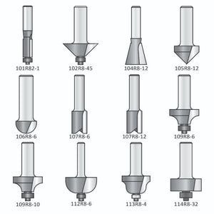 Dimar R-SET-12 - Carbide Tipped, 12 Piece Router Bit Set, 2 Flutes, 1/2" Shank