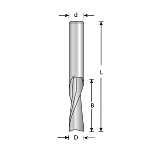 Dimar SC44 - 5/32" Dia, Solid Carbide, Spiral Bit for Man Made material, 2 Flute, Upcut, 5/8" Cutting Length, 1/4" Shank, 2 1/2" Length