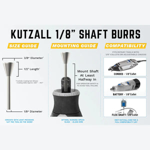 KUTZALL - 1/8" SHAFT, DOVE TAIL BURRS