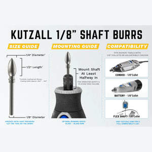 KUTZALL - FLAME BURRS, 1/8" SHAFT
