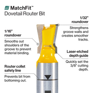 MicroJig MATCHFIT Dovetail Router Bit 1/2"-14 Degree