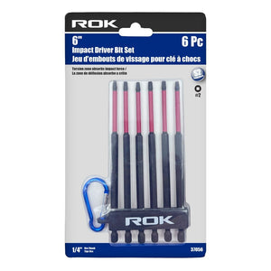 ROK 37056 6 PC 6" Impact Driver Bit Set #2 Square