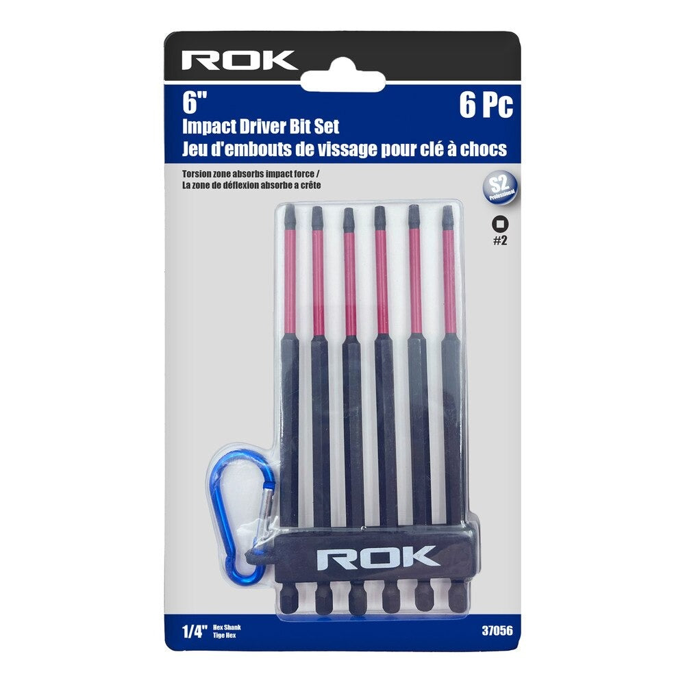 ROK 37056 6 PC 6" Impact Driver Bit Set #2 Square