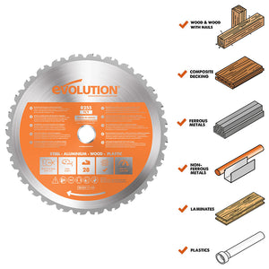 Evolution 10 In. 28T, 1 In. Arbor, Tungsten Carbide Tipped Multi-Material Cutting Blade