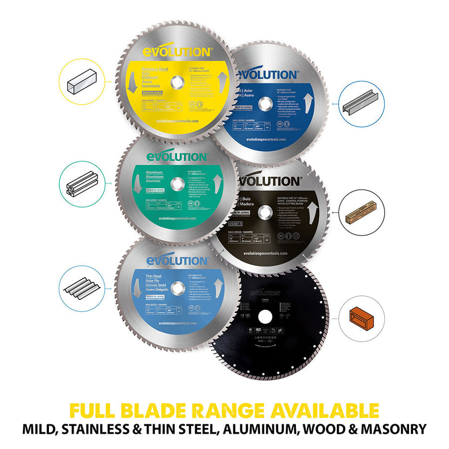 Evolution 14 In. 90T, 1 In. Arbor, Tungsten Carbide Tipped Stainless Steel Cutting Blade