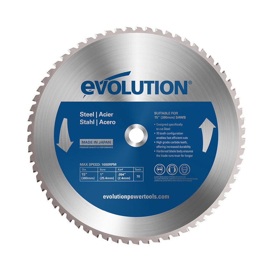 Evolution 15 In. 70T, 1 In. Arbor, Tungsten Carbide Tipped Mild Steel And Ferrous Metal Cutting Blade