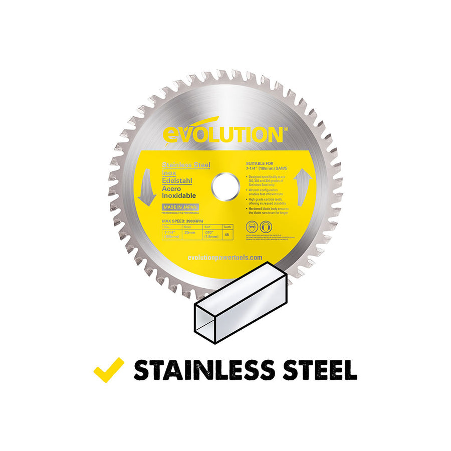 Evolution 7-1/4 In. 48T, 25/32 In. Arbor, Tungsten Carbide Tipped Stainless Steel Cutting Blade