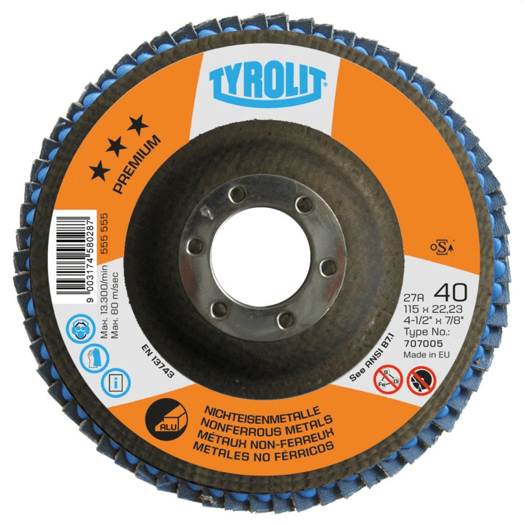 TYROLIT 707011 Premium Flap Disc 40 Grit 5 in Ceramic