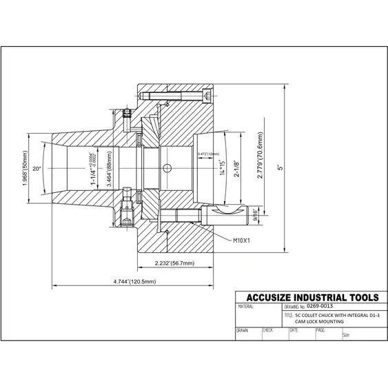 5C 5" Collet Chuck with Integral D1-3 Camlock Mounting, #0269-0013