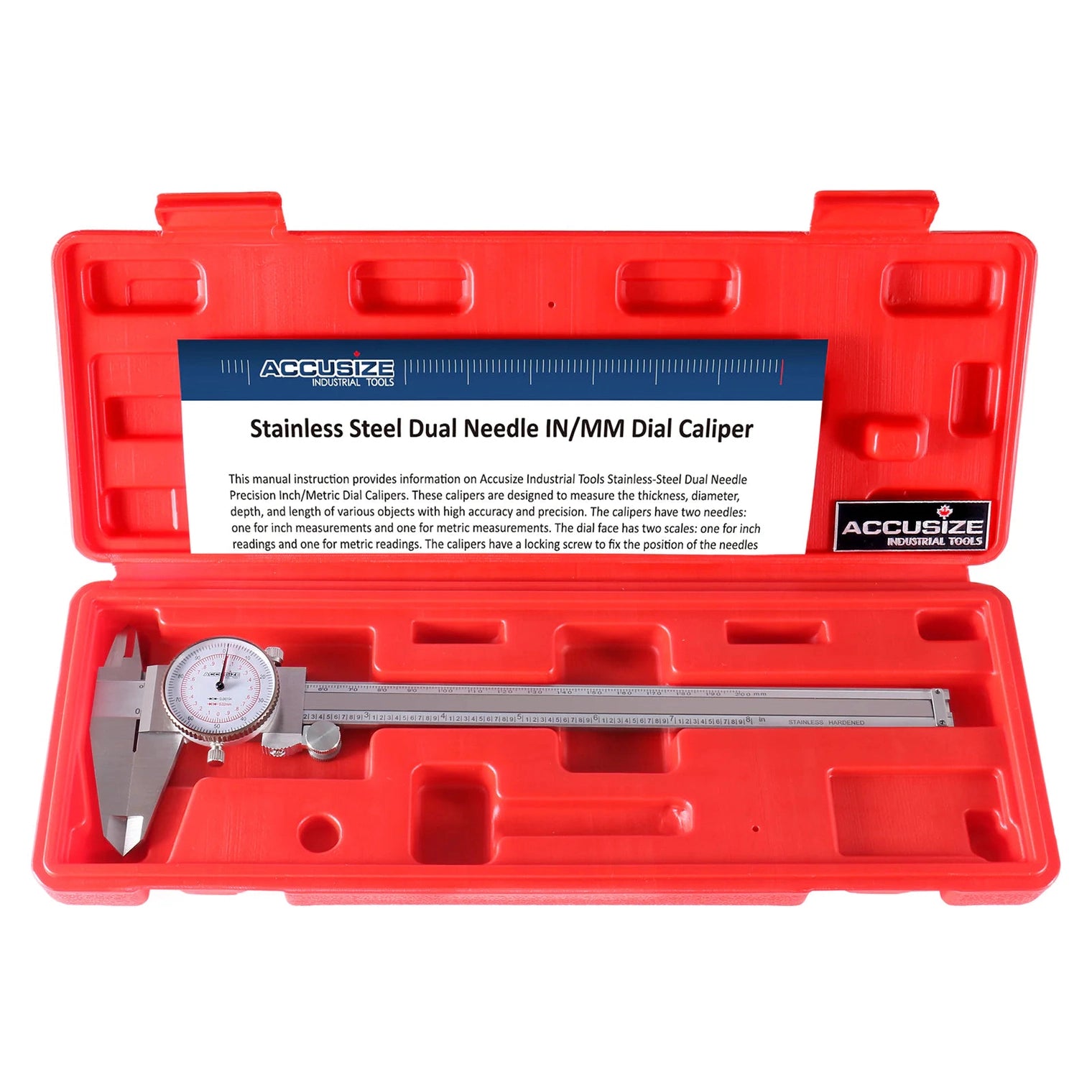 Dual Needle Precision Inch/Metric Dial Caliper, Stainless Steel 8"/200mm